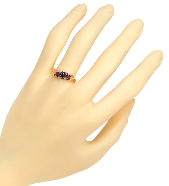 Foto 4 - Antiker Rotgold-Ring mit Diamantrosen Rubinen und Safir, Q1320
