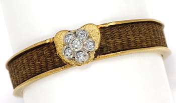 Foto 1 - Haar Gold Herz Ring antik verziert Diamantrosen RARITÄT, R9742