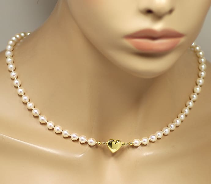 Foto 5 - Perlencollier mit Herz Verschluss in 14K Gelbgold, S1724