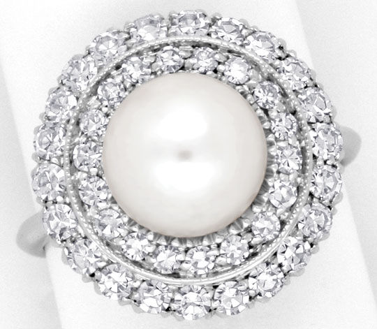 Foto 2 - Zuchtperlen Ring, 40 Diamanten, 18 Karat Weißgold Neu, S4102