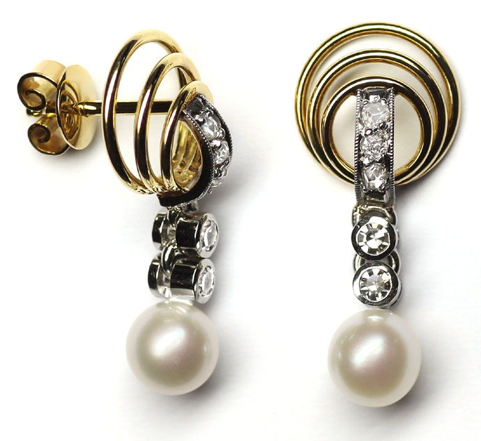 Foto 1 - Diamant-Ohrhänger 0,24ct Perlen, Handarbeit Gold-Platin, S9700