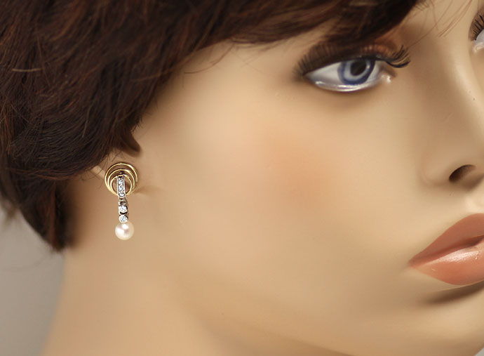 Foto 2 - Diamant-Ohrhänger 0,24ct Perlen, Handarbeit Gold-Platin, S9700